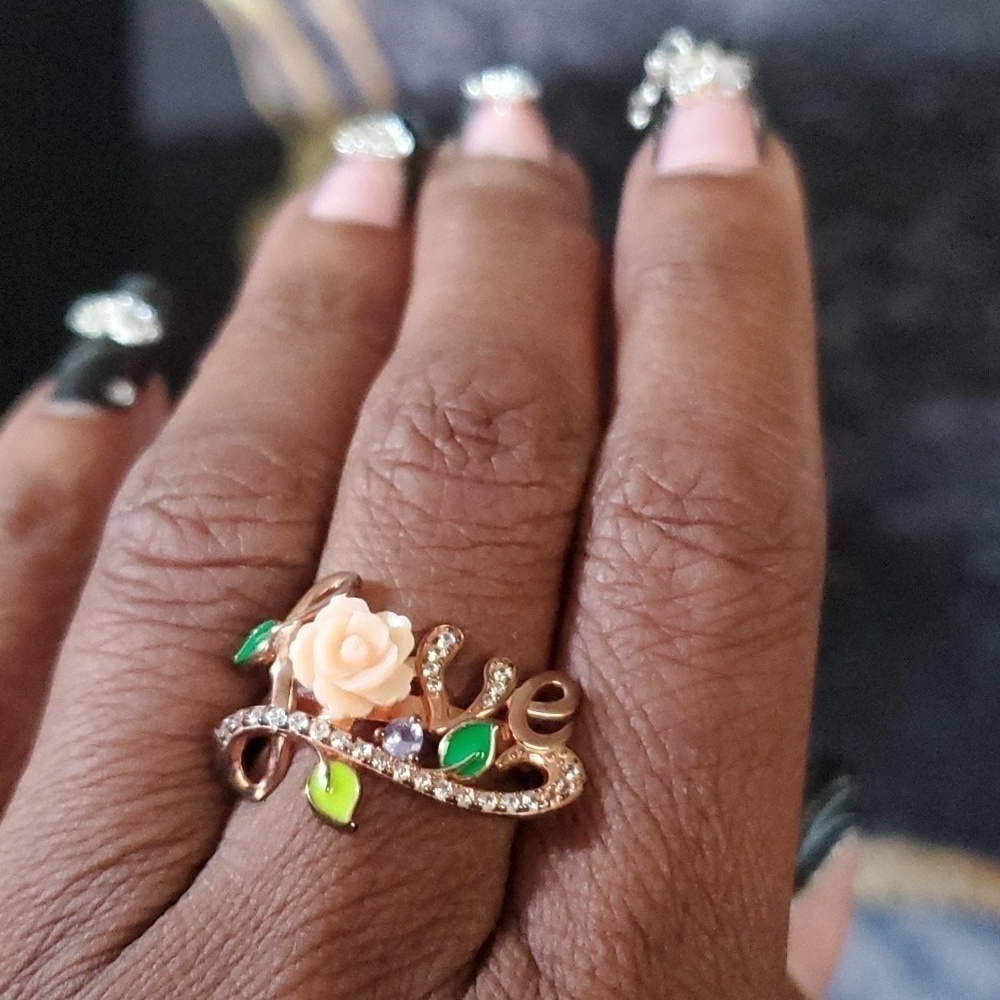 Jardin Ring Mother of Pearl Tanzanite Zircon Flower Vermeil Rose Gold Size 8